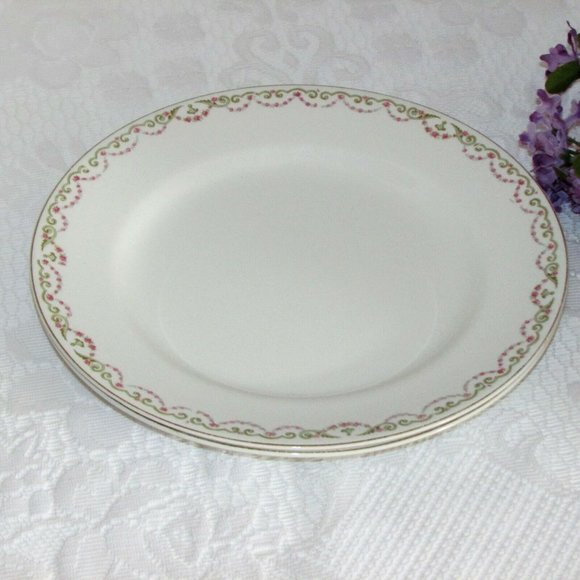 2 Vintage Johnson Bros. Dinner Plates Tiny Pink Rose Garland Swag - Picture 5 of 9